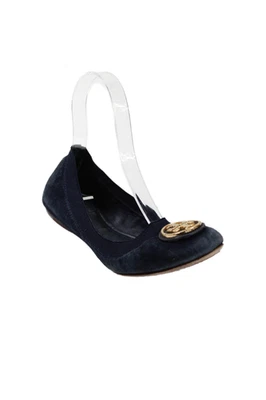 Tory Burch Womens Suede Slide On Gold Tone Ballet Flats Navy Blue Size 7 Medium - Image 1 of 4