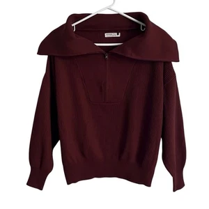 Jackson Rowe kleiner brauner gerippter Damenpullover mit Reißverschluss am Ausschnitt entspannt adrett kuschelig - Bild 1 von 7