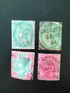 INDIA USED STAMP 1892-99 Q V 2X 2a6p & 1r & 3p SG103-5 & SG111. - Picture 1 of 1