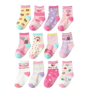 12 Pairs Infant Toddler Girls Socks Baby Girl Cotton Socks Non Slip Grip Socks - Picture 1 of 7