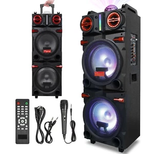 4,500W Bluetooth Speaker Rechargable Dual 10" Woofer Party FM Karaok DJ LED AUX - Picture 1 of 11