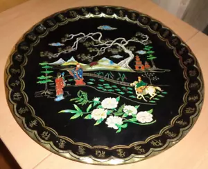 Vintage großes schwarzes Metall Baret Ware orientalisches Cathay Cocktail Tablett - Bild 1 von 9