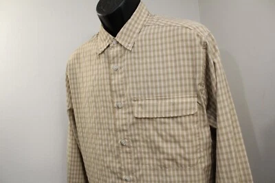 ExOfficio Button Up Shirt Beige Plaid Long Sleeve Wicking Button Up Mens Medium - Image 1 of 4