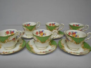 PARAGON ROCKINGHAM GREEN SET OF 6 COFFEE CUPS & SAUCERS FINE BONE CHINA - Picture 1 of 11