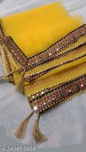 Net Real Mirrors Border Dupatta Indian Party & Wedding Bollywood Style Dupatta - Picture 1 of 18