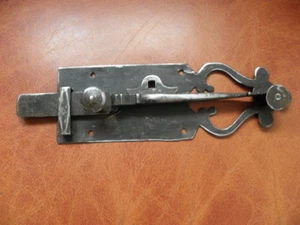 Antique Wrought Iron Sliding Bolt/Lock Plank Door ornate Latch Lock STEEL retro - Picture 1 of 8