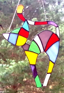 OPAQUE PASTEL PATCHWORK CAT Authentic Stained Glass SUNCATCHER Cat Lover Gift - Picture 1 of 24