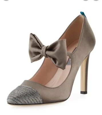 Nuevo SJP por Sarah Jessica Parker Prima Gris Satinado Lazo Puntera Bombas Tacones Talla 37 Foto 1 de 4