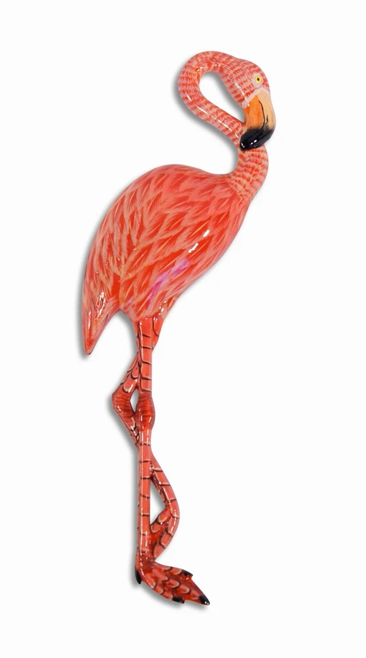 Escultura decorativa de montaje en pared derecha orientada a pájaro flamenco rosa de 10" pintada a mano 82F Foto 1 de 1