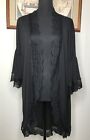 Spadehill Swimsuit Cover Up Women Large Black See-through Lace 3/4 Sleeve Beachy