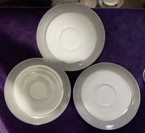 Set of 3 Easterling Majestic China Saucers Platinum & Gray Trim Bavaria Germany - Picture 1 of 5