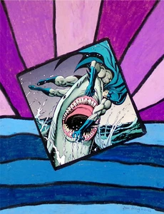 BATMAN + SHARK Original Art Drawing & Comic Book Clip Collage, 1/1 Signed Unique - Picture 1 of 4