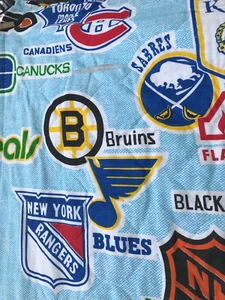 Vintage NHL Hockey bedspread logos 60X105 Blue Red Wings Penguins Bruins Canucks - Picture 1 of 16