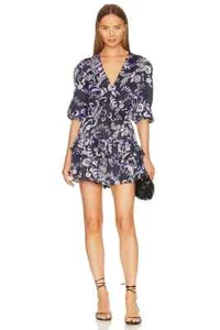 NWT Misa Los Angeles Women's Lilah Mini Dress Ruffle Skirt Sz Large Indigo Vines - Picture 1 of 9
