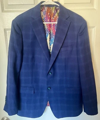 ROBERT GRAHAM Randall Tailored Fit Blazer Sports Coat Plaid Navy Blue Sz 40S - Image 1 of 4