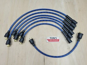 Chevy 216 235 8mm Cloth Braided Spark Plug Wire Set Vintage Inline 6 Blue Black - Picture 1 of 7