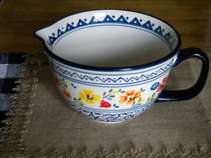 Gibson Elite Luxembourg Stoneware BATTER BOWL Blue White Handpainted floral 2qt - Picture 1 of 8