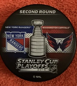 NY RANGERS HOCKEY PUCK 2015 NHL STANLEY CUP PLAYOFFS WASHINGTON CAPITALS - Picture 1 of 3