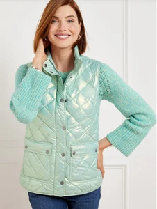NWT TALBOTS SNOWBOUND BLUE PEARLIZED QUILTED DOWN PUFFER VEST JACKET SZ 1X - Picture 1 of 6