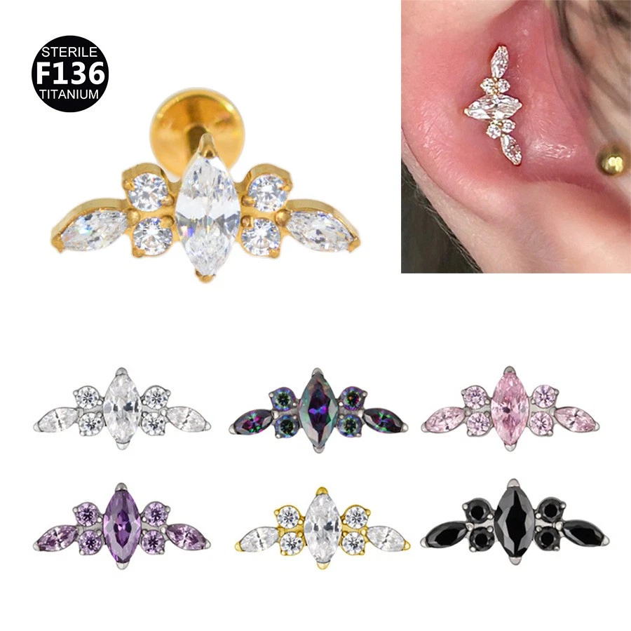 Pendientes de Titanio 18g 16g F136 Flor Piercing Joyería Oreja Labio Nariz Anillo Foto 1 de 4