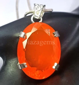 Hermoso Colgante de Ópalo Naranja 78.25Ct Natural Corte Ovalado Gema Cadena de Plata 925 5OSP - Imagen 1 de 10