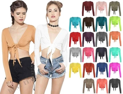 LADIES WOMANS TIE UP CROP SHRUG WRAP BOLERO LADIES CARDIGAN TOP SIZES 8-14 - Image 1 of 2