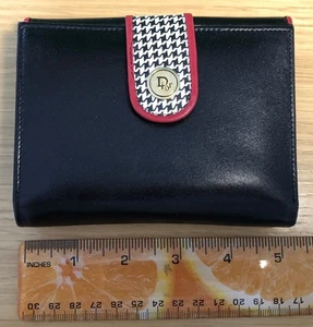 NIB! DIOR Leather Bifold Wallet Monogram Black Leather, Red Trim, Houndstooth - Picture 1 of 11