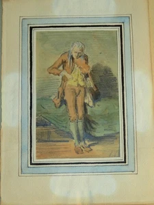 Ecole FRANCAISE XIX DESSIN HOMME VIOLON INSTRUMENT MUSIQUE ROMANTISME MONOG 1840 - Picture 1 of 8