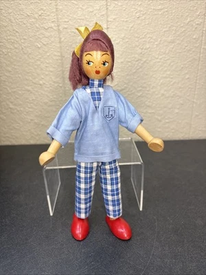 复古 ~ Joli 木制波兰 Peg 娃娃 ~ 波兰手工制作 ~ 可移动四肢 ~ 8.5 — 第 1/4 张图片