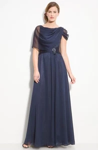 NUEVO SIN ETIQUETAS Vestido de gasa drapeado Adrianna Papell azul marino talla 6 - Imagen 1 de 2