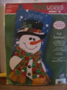 2002 Felt Works Sequined Snowman Felt Applique Stocking Kit #8113  - Picture 1 of 4