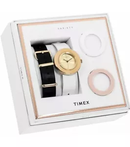 NEW TIMEX VARIETY ROSE GOLD TONE LEATHER BAND WATCH BOX SET TWG020200 - Picture 1 of 5