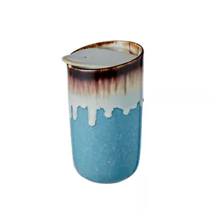 Leaf & Bean Double Wall Travel Cup Reactive Glaze Coffee Cup 325ml Blue/Brown - Picture 1 of 3