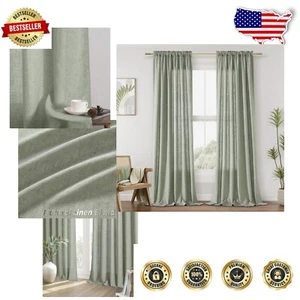 Elegant Sage Green Semi-Sheer Curtains 120'' - Lightweight Rod Pocket Design - Picture 1 of 10