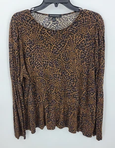 Banana Republic Top Womens XL Brown Black Cheetah Print Long Sleeve Scoop Neck - Picture 1 of 9