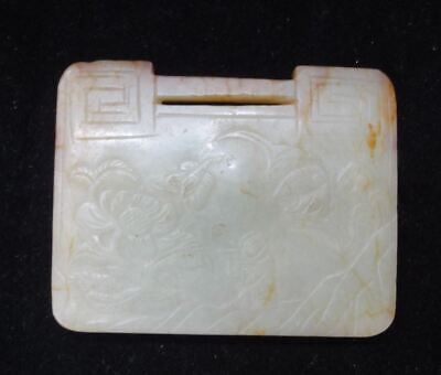 Fine Chinese Old Hand Carving Natural  HeTian  Nephrite Jade Lock Pendant • 125$
