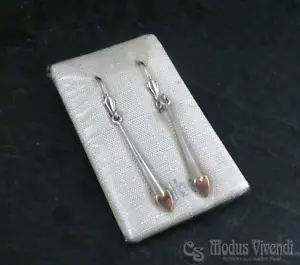 Vintage 4cm Ohrhänger Ohrringe Ohrstecker Silber teilvergoldet & Herzen OVP NOS - Bild 1 von 4