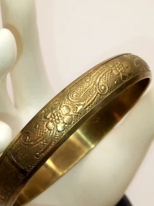 Vintage Armreif Armband Messing floral geprägt ~ 10 mm breit - Bild 1 von 18