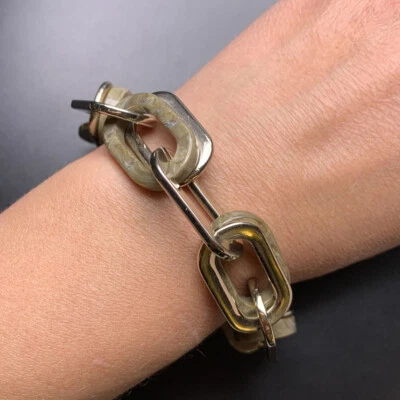 Pulsera de eslabones de mercado negro de la Casa Blanca gruesa tono dorado marrón acrílico ajustable Foto 1 de 4