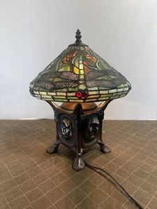 Stained Glasses Dragon Fly Shade Turtle Back Lamp Rare 16x12 Vintage C Details - Picture 1 of 18
