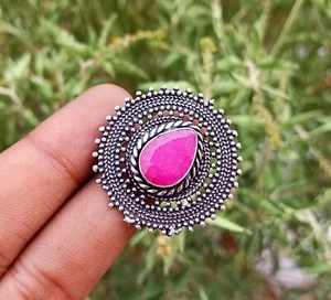 Gift Pink Faceted Ruby Gemstone 925 Sterling Silver Plated Handmade US SZ 7 Ring - Picture 1 of 3