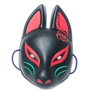 Costume Komendo Kokko mezza faccia maschera volpe nera Kitsune cosplay Giappone nuovo - Foto 1 di 3