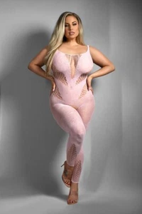 Fantasy Lingerie Dream Come True Sheer Lace Cutout Bodystocking Pink Queen - Picture 1 of 3