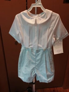 Boys LAVENDAR BLUE BRAND TRADITIONAL SHORTS /Shirt SET white blue 4T - Picture 1 of 6