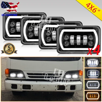 4x For GMC W3500 W4500 W5500 Forward 4x6" inch LED Headlights Hi/Lo Beam DOT DRL - Image 1 of 4