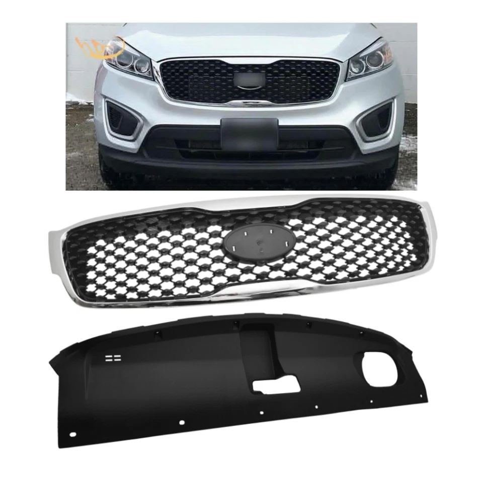Para 2016 2018 Kia Sorento grade superior dianteira e conjunto de montagem de tampa de mira de radiador - Imagem 1 de 4