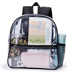 Mini Clear Backpack 12"x6"x12" Stadium Approved See Through Bag Black - Picture 1 of 7