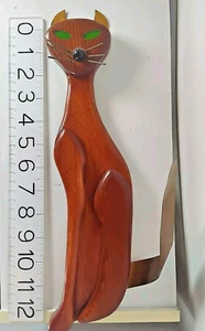 Arte de pared de latón de madera moderno de mediados de siglo hecho a mano gato siamés con ojos verdes - Imagen 1 de 7