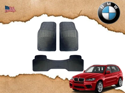 适用于所有宝马汽车脚垫 3 件重型橡胶保护时尚黑色内饰 — 第 1/4 张图片