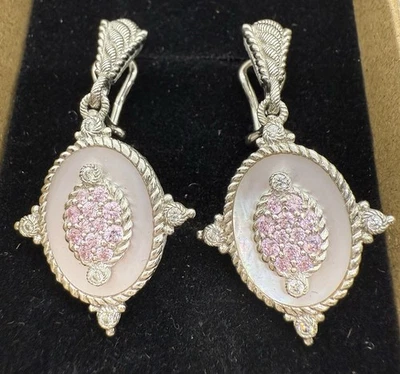 Pendientes románticos de plata de ley doblete madreperla Judith Ripka rosa circonita cúbica Foto 1 de 4